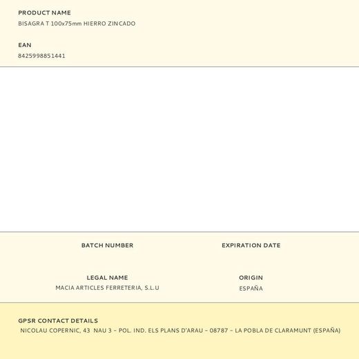 Bisagra T 100X75Mm Hierro Zincado