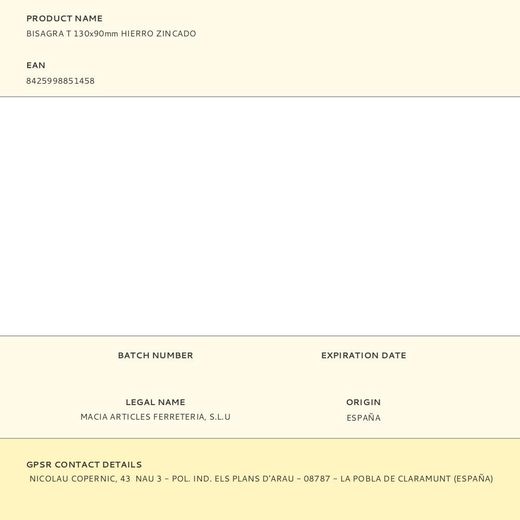 Bisagra T 130X90Mm Hierro Zincado