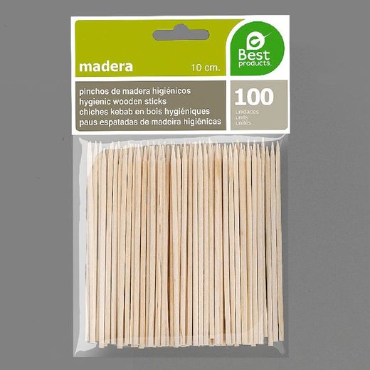 Pinchos De Madera Higiénicos 2 X 100 Mm, Blister 100 Uds