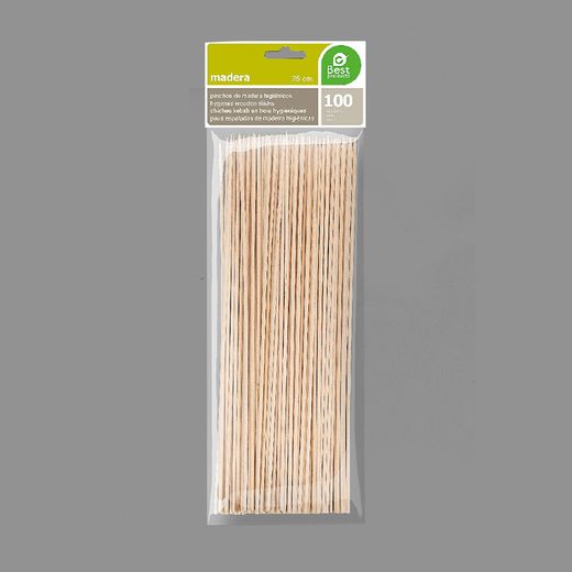 Pinchos De Madera Higiénicos 2 X 250 Mm, Blister 100 Uds