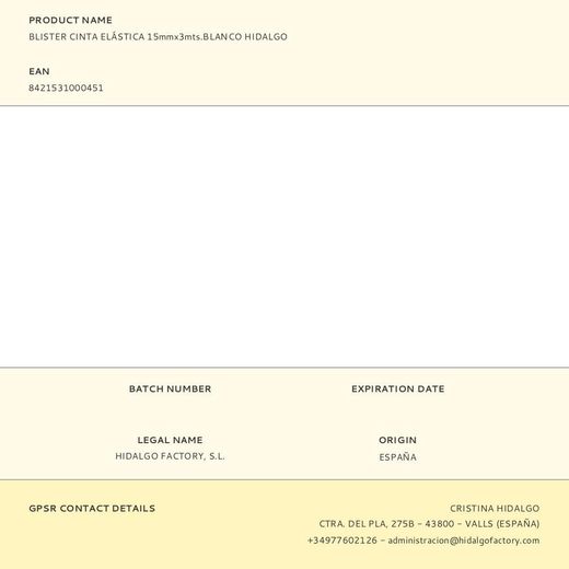 Blister Cinta Elástica 15Mmx3Mts.Blanco Hidalgo