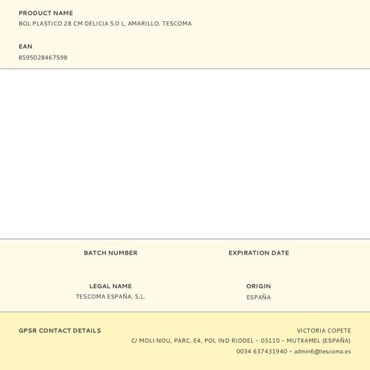 Bol Plástico Delicia Amarillo Ø28 Cm 5 L
