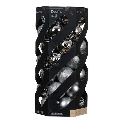 Bolas Decoración Árbol Navidad Ø6 Cm, Plata, Caja 35 Uds