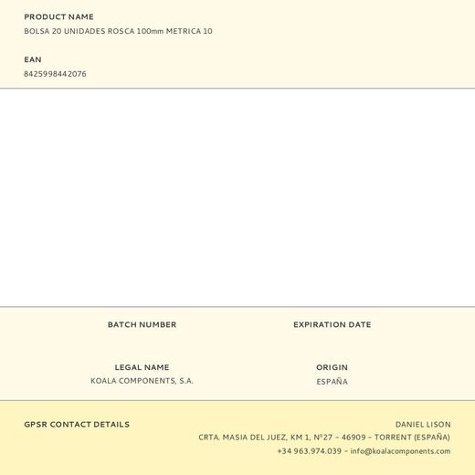 Bolsa 20 Unidades Rosca 100Mm Metrica 10