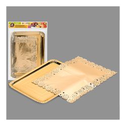 Bandeja Rectangular Con Blonda Oro 25 X 34 Cm