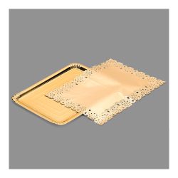 Bandeja Rectangular Con Blonda Oro 25 X 34 Cm