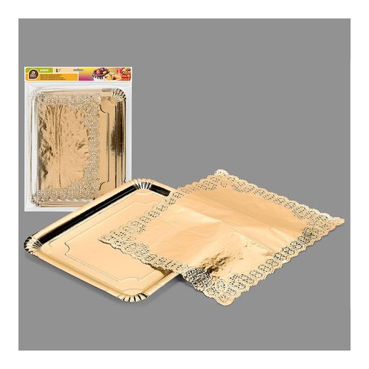 Bandeja Rectangular Con Blonda Oro 31 X 38 Cm
