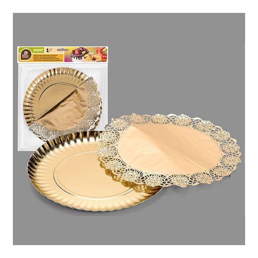 Bandeja Redonda Con Blonda Oro Ø23 Cm