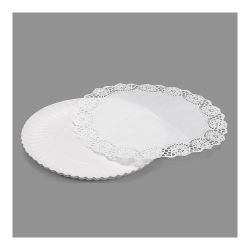 Bandeja Redonda Con Blonda Color Blanco Ø25 Cm, 2 Uds