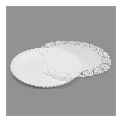 Bandeja Redonda Con Blonda Color Blanco Ø25 Cm, 2 Uds