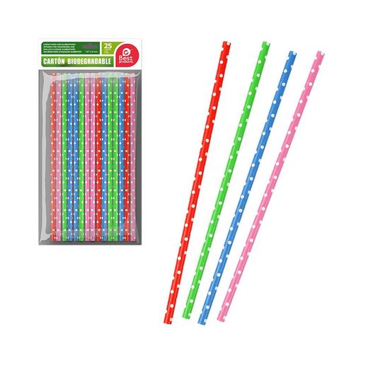 Pajitas De Cartón Con Topos Colores Surtidos, 25 Uds