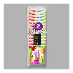 Bolsa Con 25 Vasos De Carton Diseño Globos Y Velas 200Cc