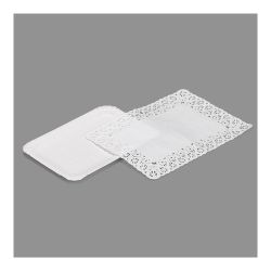 Bandeja Rectangular Con Blonda Color Blanco 14 X 21 Cm, 4 Uds