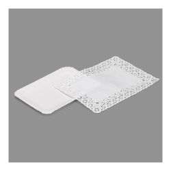 Bandeja Rectangular Con Blonda Color Blanco 14 X 21 Cm, 4 Uds