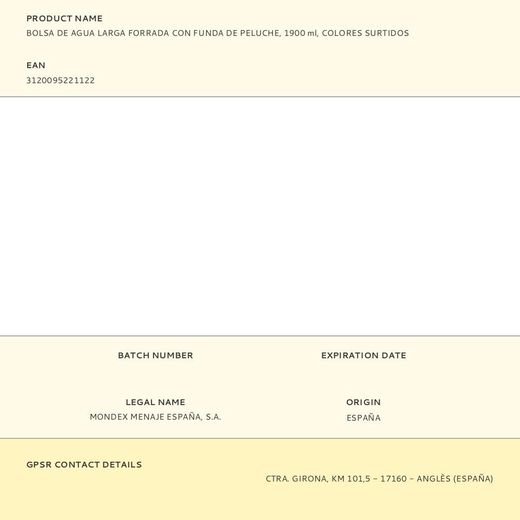 Bolsa De Agua Larga Forrada Con Funda De Peluche, 1900 Ml, Colores Surtidos