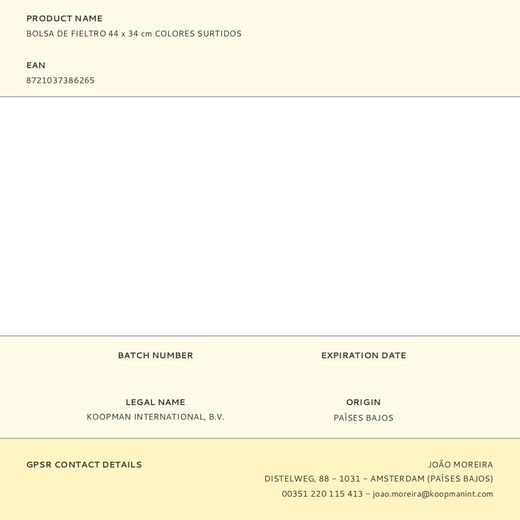 Bolsa De Fieltro 44 X 34 Cm Colores Surtidos