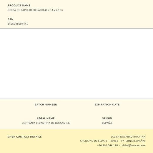 Bolsa De Papel Reciclado 40 X 14 X 42 Cm