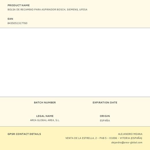 Bolsa De Recambio Para Aspirador Bosch, Siemens, Ufesa