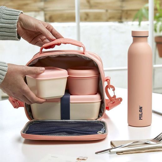 Bolsa Isotérmica Porta Alimentos Serie 1918 Rosa Con 3 Recipientes 3,5 L