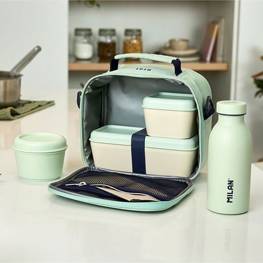 Bolsa Isotérmica Porta Alimentos Serie 1918 Verde Con 3 Recipientes 3,5 L