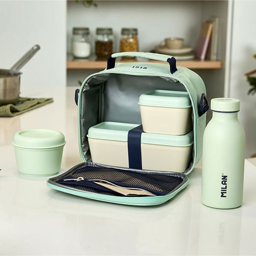Bolsa Isotérmica Porta Alimentos Serie 1918 Verde Con 3 Recipientes 3,5 L