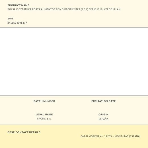 Bolsa Isotérmica Porta Alimentos Serie 1918 Verde Con 3 Recipientes 3,5 L