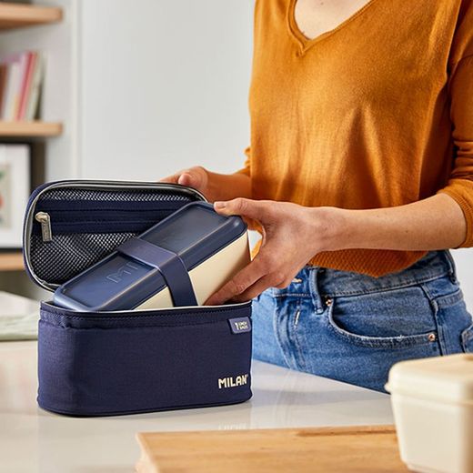 Bolsa Isotérmica Porta Alimentos Serie 1918 Azul Marino Con 1 Recipiente 1,5 L