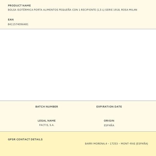 Bolsa Isotérmica Porta Alimentos Serie 1918 Rosa Con 1 Recipiente 1,5 L