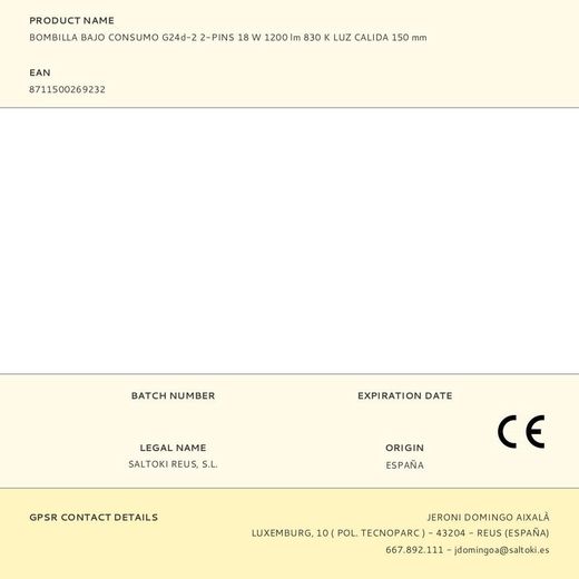 Bombilla Bajo Consumo G24D-2 2-Pins 18 W 1200 Lm 830 K Luz Calida 150 Mm
