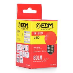 Bombilla Esferica Led E27 1 W 80 Lm Luz Roja Ø45 X 69 Mm