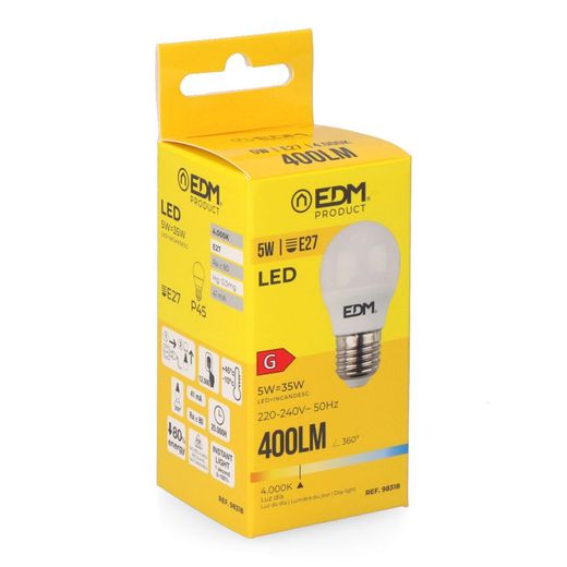 Bombilla Esferica Led E27 5 W 400 Lm 4000 K Luz Dia Ø4,5 X 8 Cm