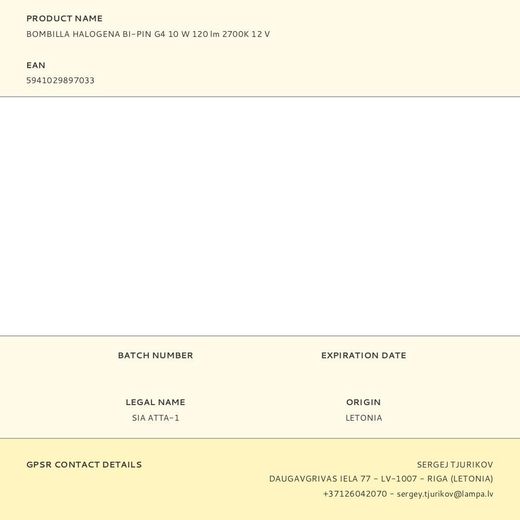 Bombilla Halogena Bi-Pin G4 10 W 120 Lm 2700K 12 V