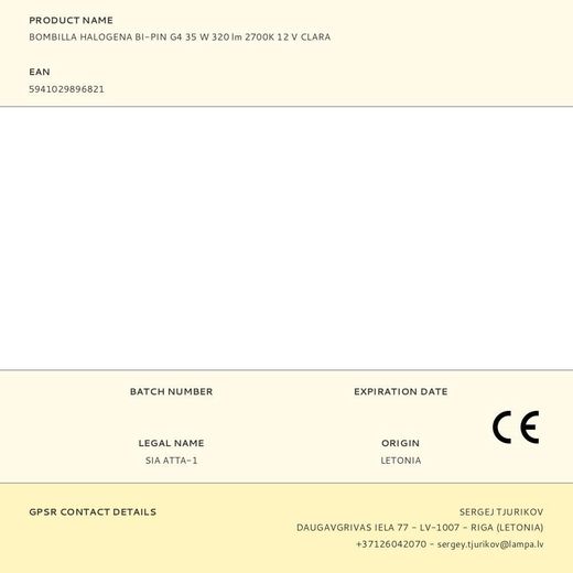 Bombilla Halogena Bi-Pin G4 35 W 320 Lm 2700K 12 V Clara