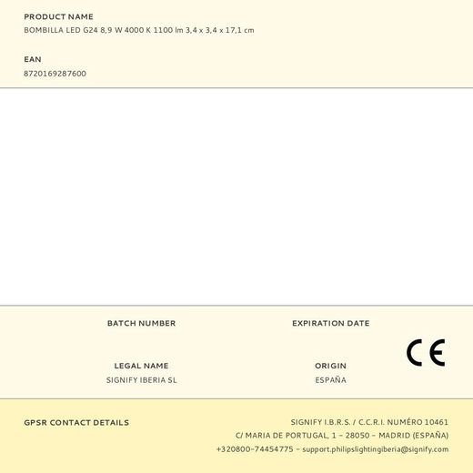 Bombilla Led G24 8,9 W 4000 K 1100 Lm 3,4 X 3,4 X 17,1 Cm