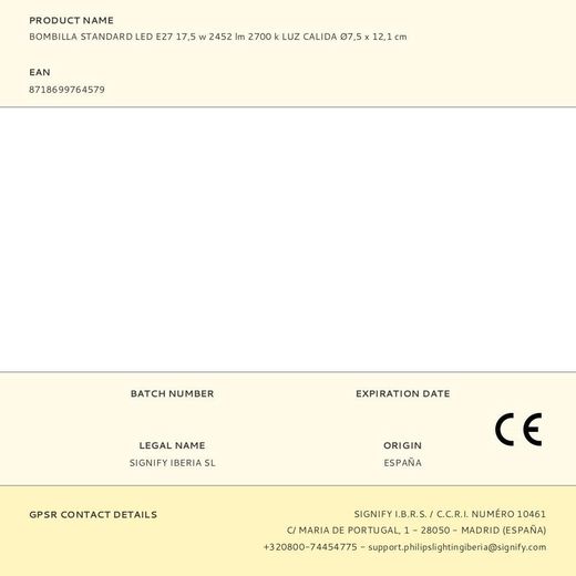 Bombilla Standard Led E27 17,5 W 2452 Lm 2700 K Luz Calida Ø7,5 X 12,1 Cm