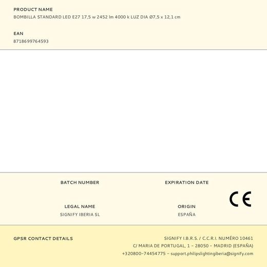 Bombilla Standard Led E27 17,5 W 2452 Lm 4000 K Luz Dia Ø7,5 X 12,1 Cm