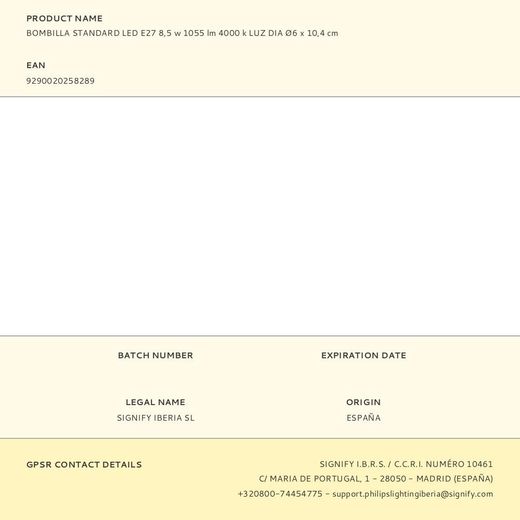 Bombilla Standard Led E27 8,5 W 1055 Lm 4000 K Luz Dia Ø6 X 10,4 Cm