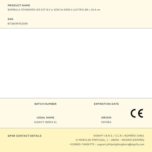 Bombilla Standard Led E27 8,5 W 1055 Lm 6500 K Luz Fria Ø6 X 10,4 Cm