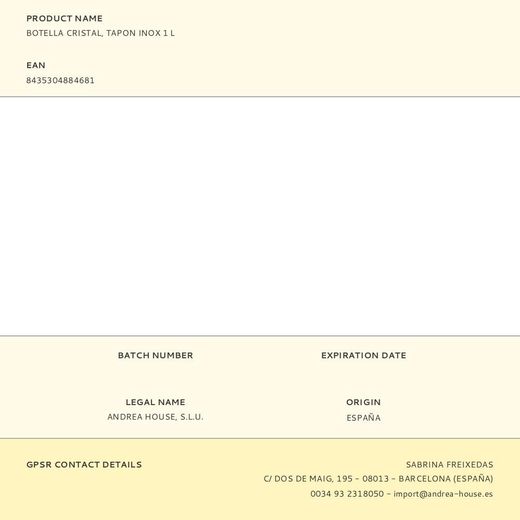 Botella De Cristal Con Tapón Inox 1 L