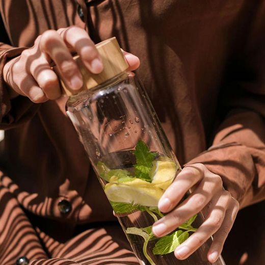 Botella De Vidrio Con Tapa De Bambú Ø8 X 26,5 Cm 1 L