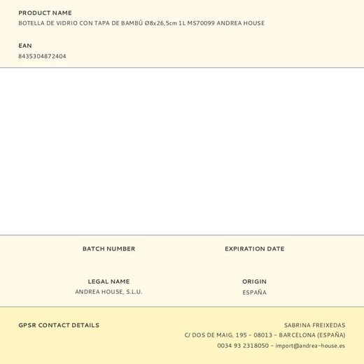 Botella De Vidrio Con Tapa De Bambú Ø8 X 26,5 Cm 1 L