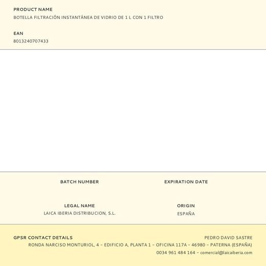 Botella Filtración Instantánea De Vidrio De 1 L Con 1 Filtro