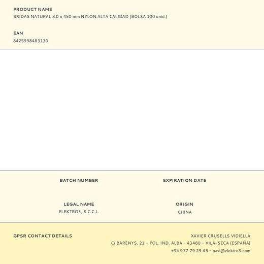 Bridas Natural 8,0 X 450 Mm Nylon Alta Calidad (Bolsa 100 Unid.)