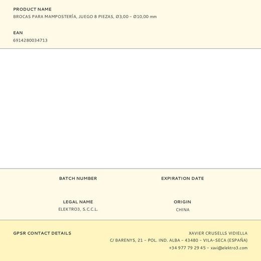 Brocas Para Mampostería, Ø3,00 - Ø10,00 Mm, Juego 8 Piezas