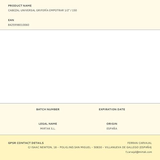 Cabezal Universal Grifería Empotrar 1/2" / 150