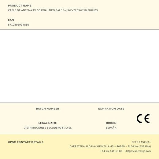 Cable De Antena Tv Coaxial Tipo Pal 15M Swv2209W/10 Philips