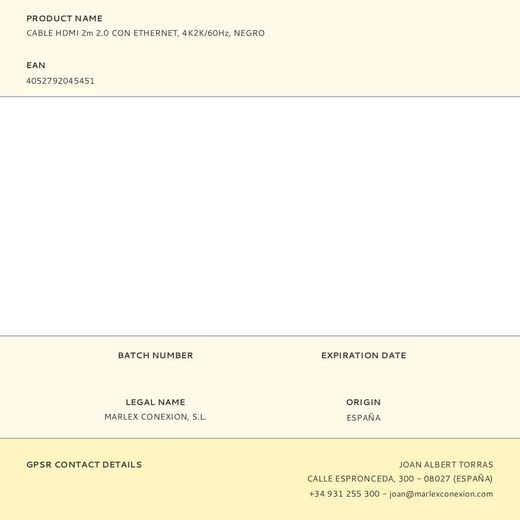 Cable Hdmi 2M 2.0 Con Ethernet, 4K2K/60Hz, Negro