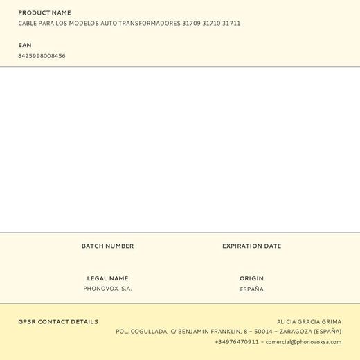 Cable Para Los Modelos Auto Transformadores 31709 31710 31711