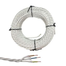 Cable Paralelo Textil Trenzado H05Vv-F 3 G 1,50 Mm² Blanco Euro/M