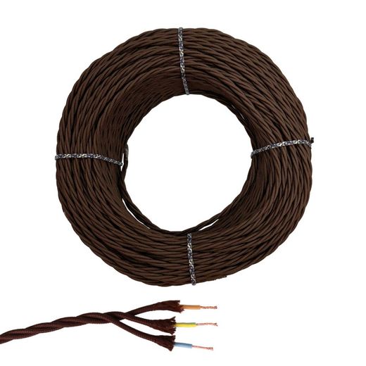 Cable Paralelo Textil Trenzado H05Vv-F 3 G 1,50 Mm² Marrón Euro/M